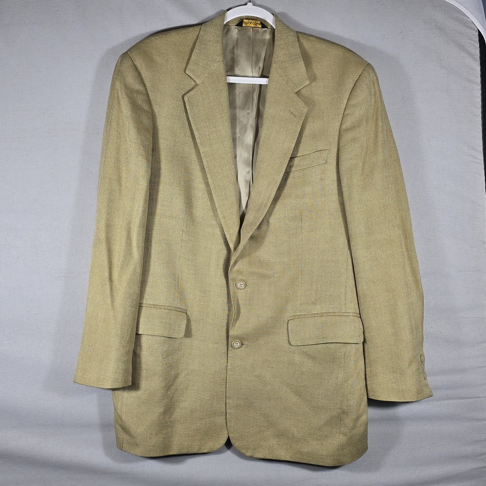 VTG Brooks Brothers Men's 100% Pure Silk‎ Blazer 42R Gold Tan Textured Weave...